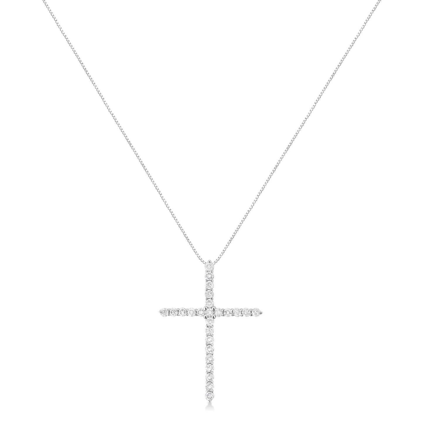 .925 Sterling Silver 2 cttw Prong Set Round-Cut Diamond Cross 18" Pendant Necklace (I-J Color, I2-I3 Clarity)