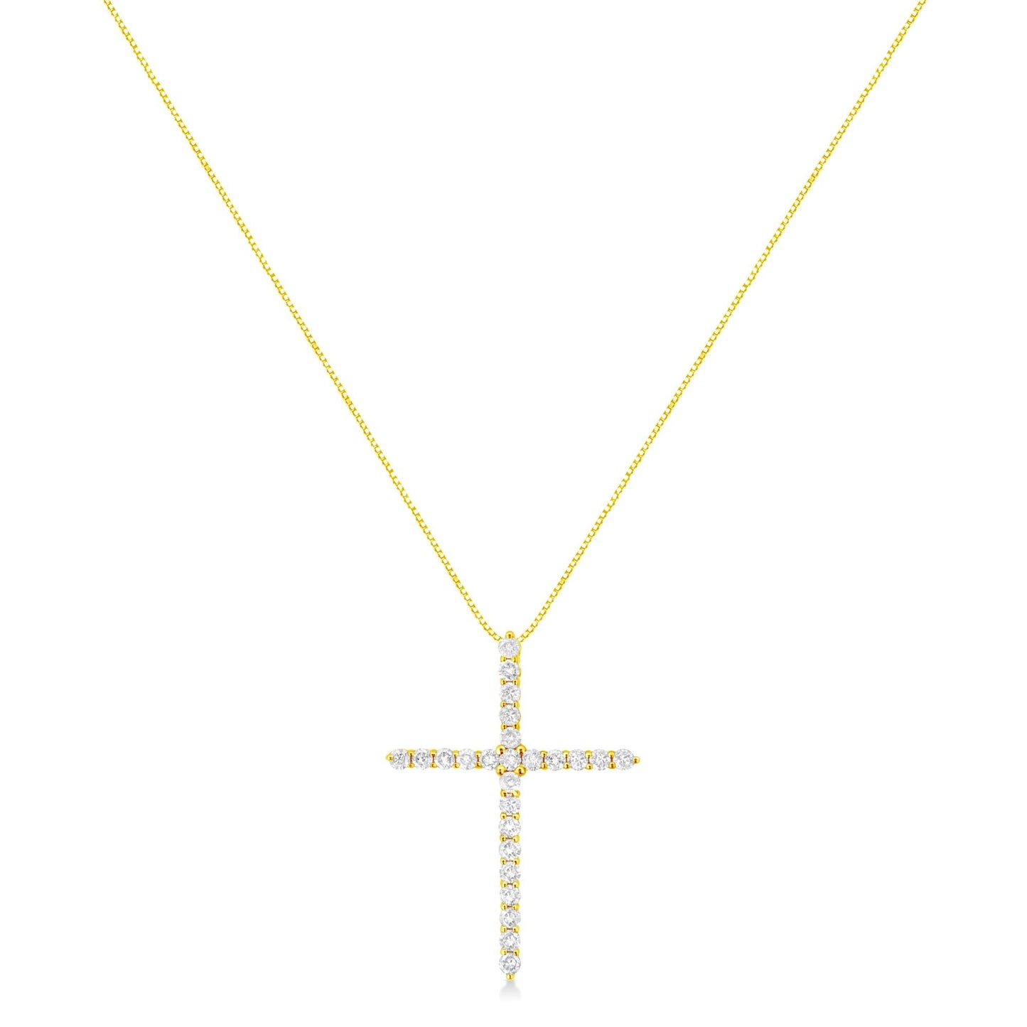 10K Yellow Gold 2.0 Cttw Round Brilliant Cut Diamond Cross Pendant Necklace with Box Chain (J-K Color, I2-I3 Clarity) - 18"