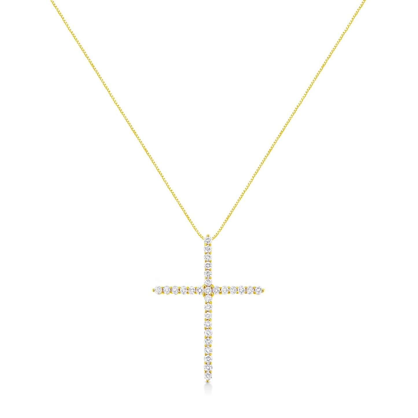 10K Yellow Gold Plated .925 Sterling Silver 3.0 Cttw Prong-Set Round Brilliant Cut Diamond Cross 18" Pendant Necklace (J-K Color, I1-I2 Clarity)