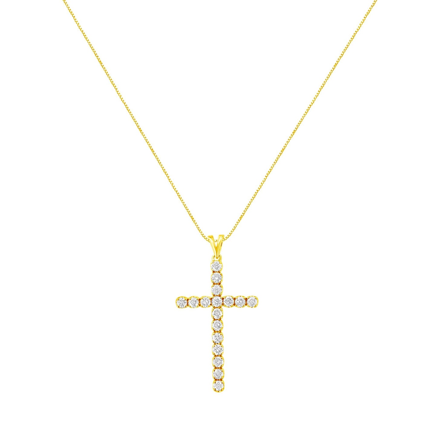 10k Yellow Gold Plated .925 Sterling Silver 2.0 cttw Classic Prong Set Round-Cut Diamond Cross 18" Pendant Necklace (J-K Color, I1-I2 Clarity)