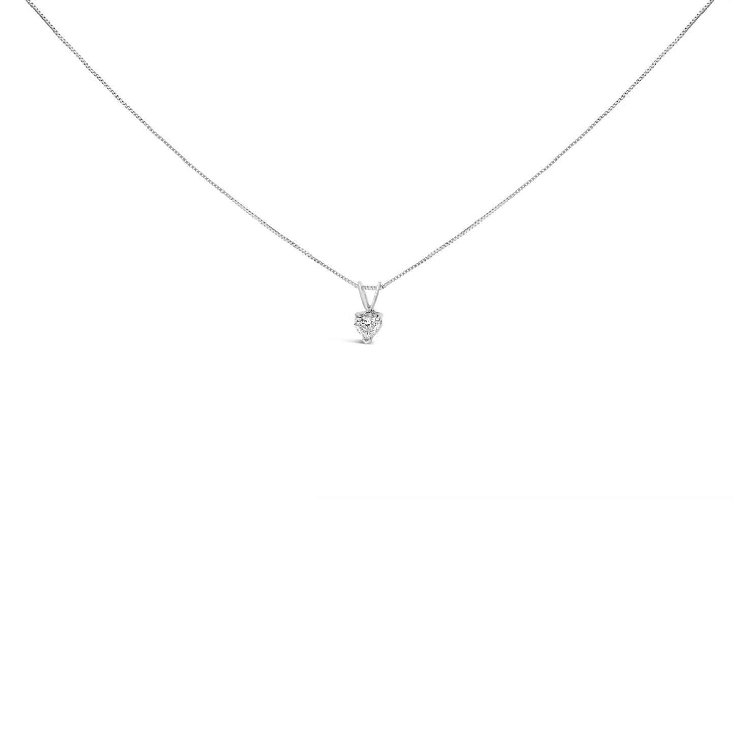 14K White Gold 3-Prong Set Heart Shaped Solitaire Lab Grown Diamond 18" Pendant Necklace (F-G Color, VS2-SI1 Clarity)