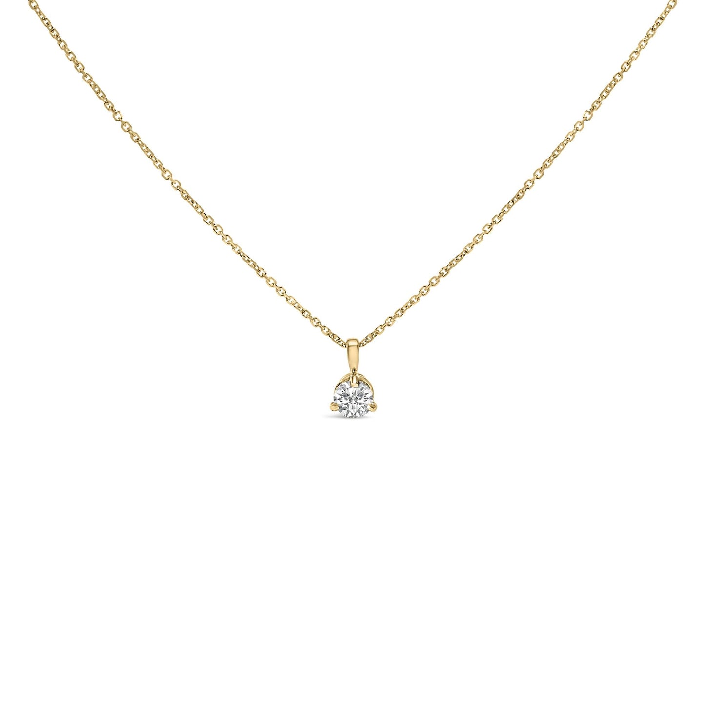 14K Yellow Gold 3/8 Cttw 3 Prong Martini Set Round Diamond Solitaire Pendant Necklace (G-H Color, SI2-I1 Clarity) - 18" Inches