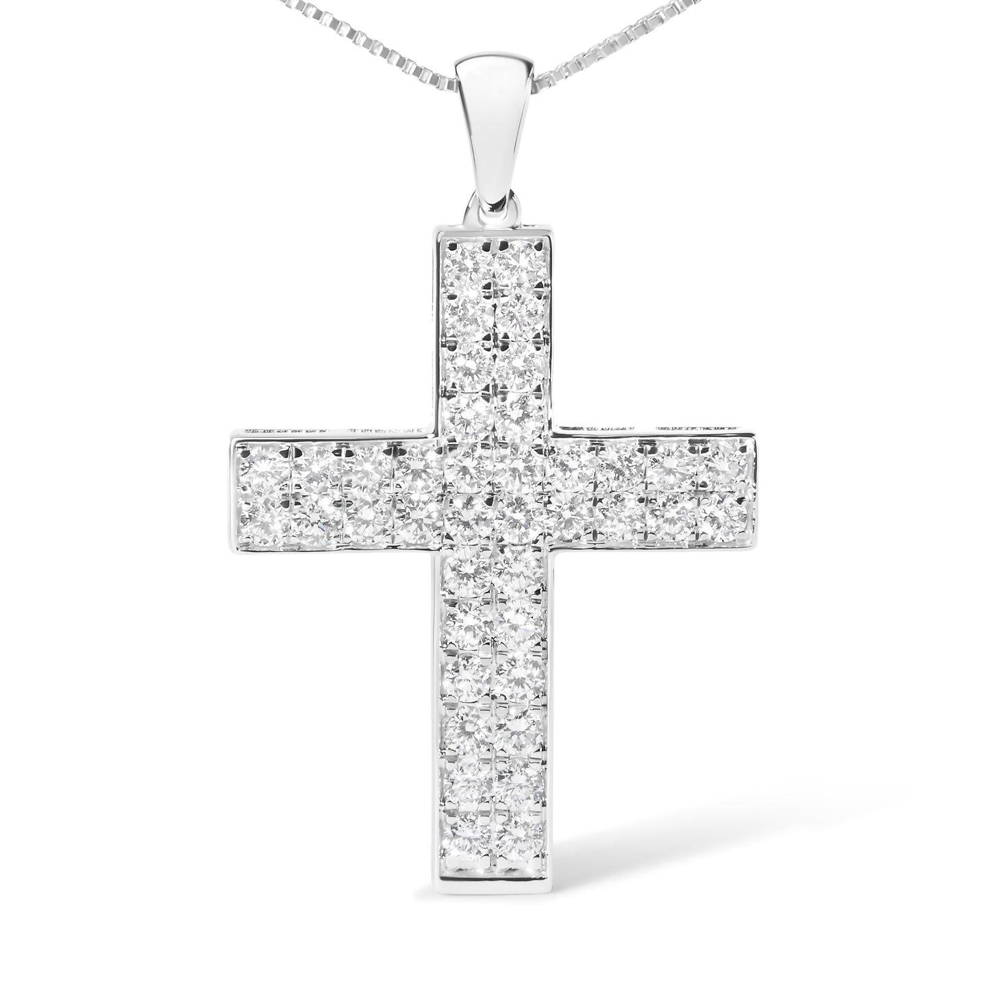 14K White Gold 2.0 Cttw Lab Grown Diamond Inlay Cross Pendant Necklace (F-G Color, VS1-VS2 Clarity) - 18" Inches