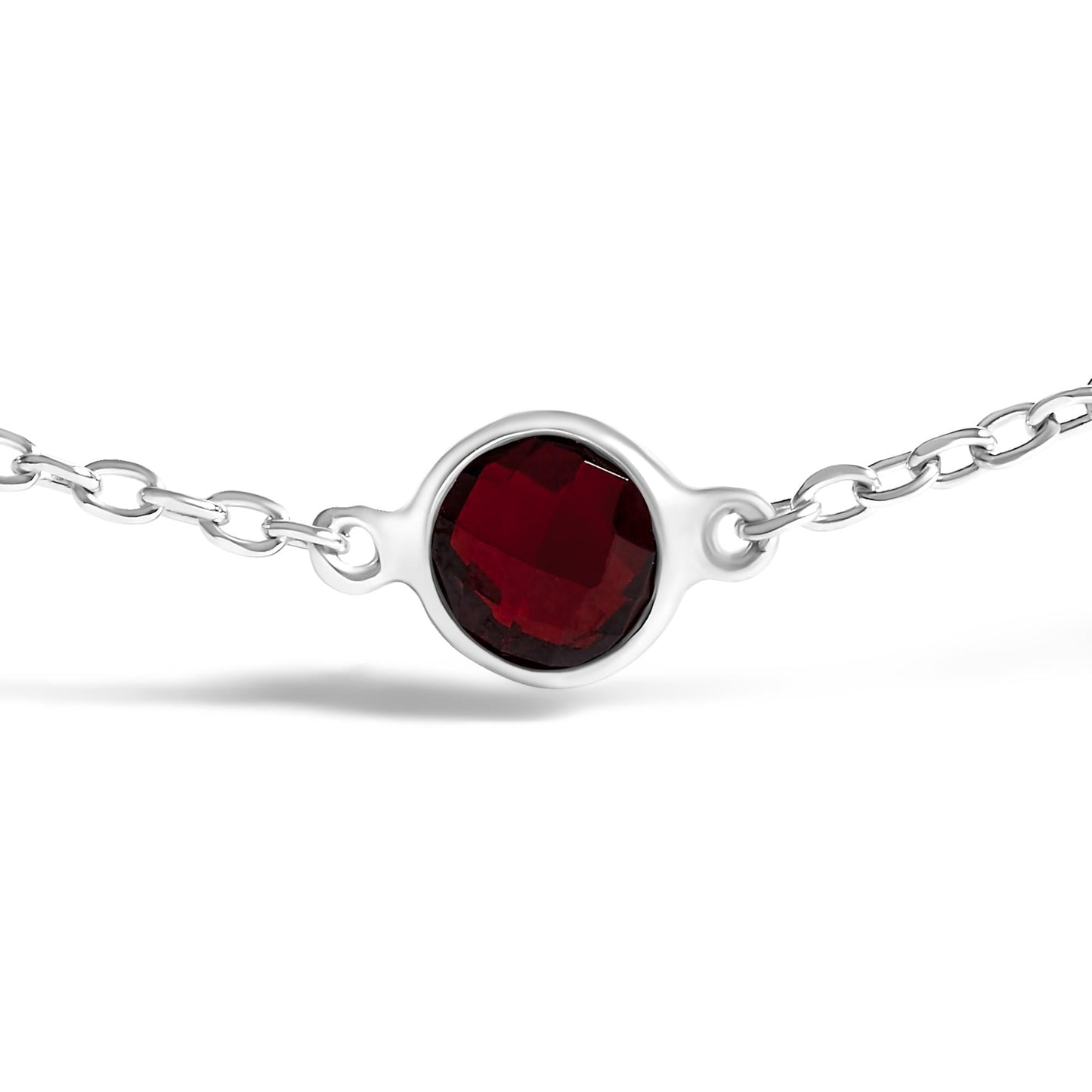 .925 Sterling Silver Bezel Set Red Garnet 5 Station Adjustable Bolo Bracelet
