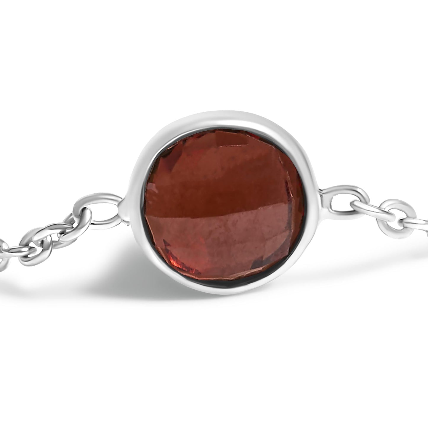 .925 Sterling Silver Bezel Set Red Garnet 5 Station Adjustable Bolo Bracelet
