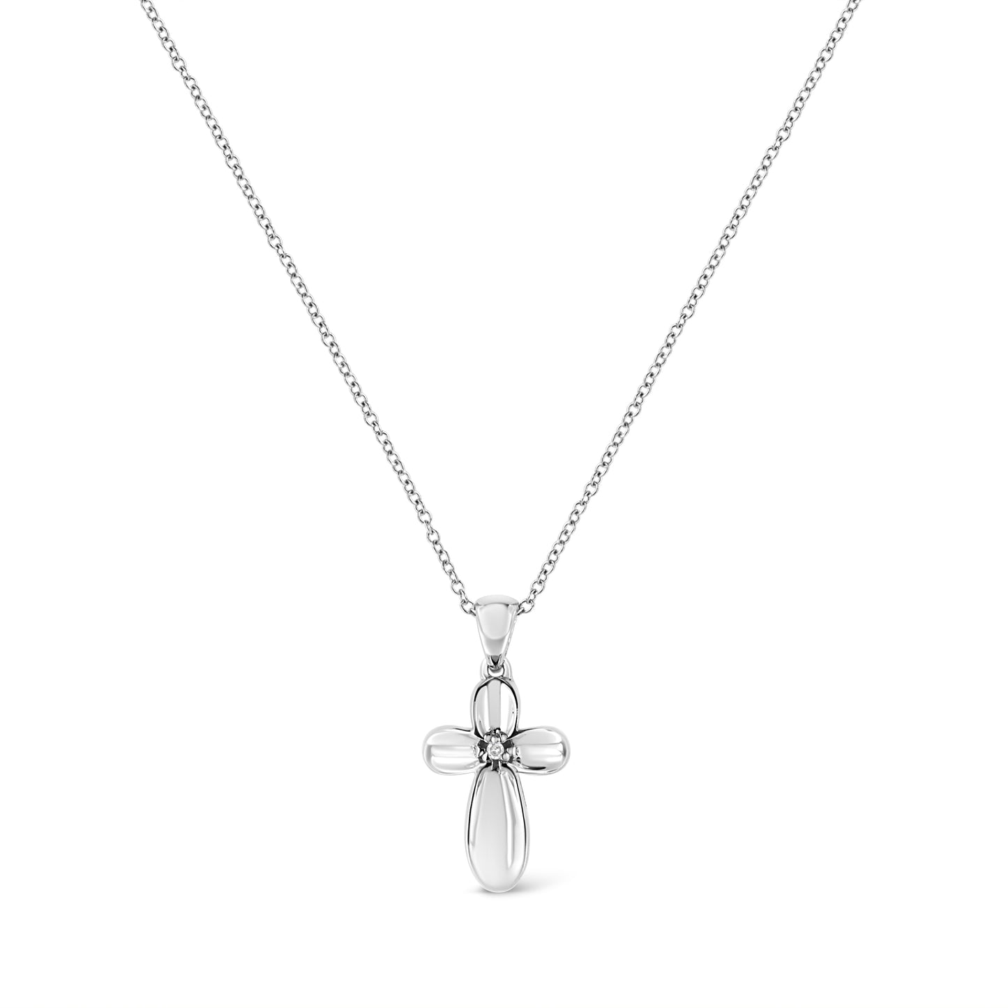 .925 Sterling Silver Prong-Set Diamond Accent Floral Cross 18" Pendant Necklace (I-J Color, I1-I2 Clarity)