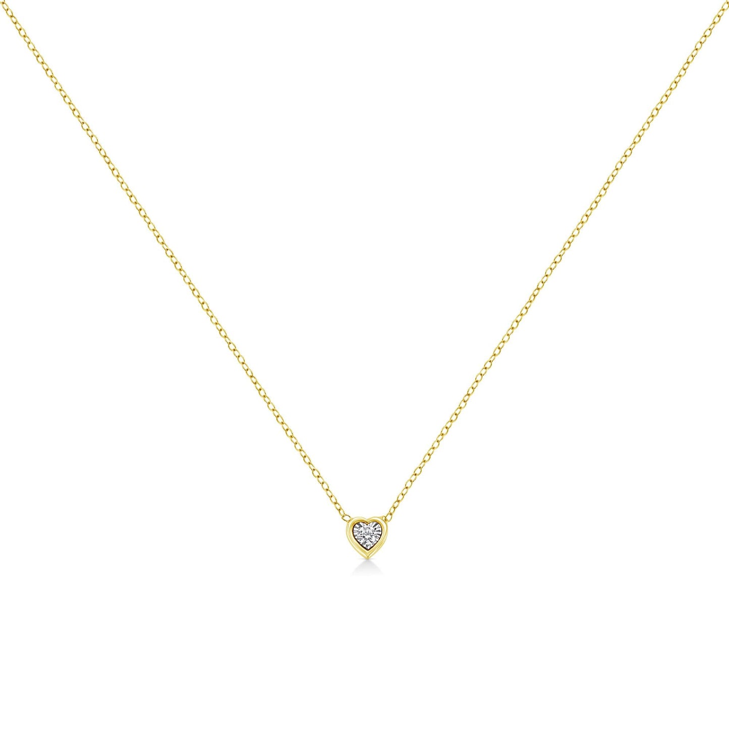 10K Yellow Gold Plated .925 Sterling Silver 1/10 Cttw Miracle Set Round Diamond 18" Pendant Necklace - Choice of Shapes
