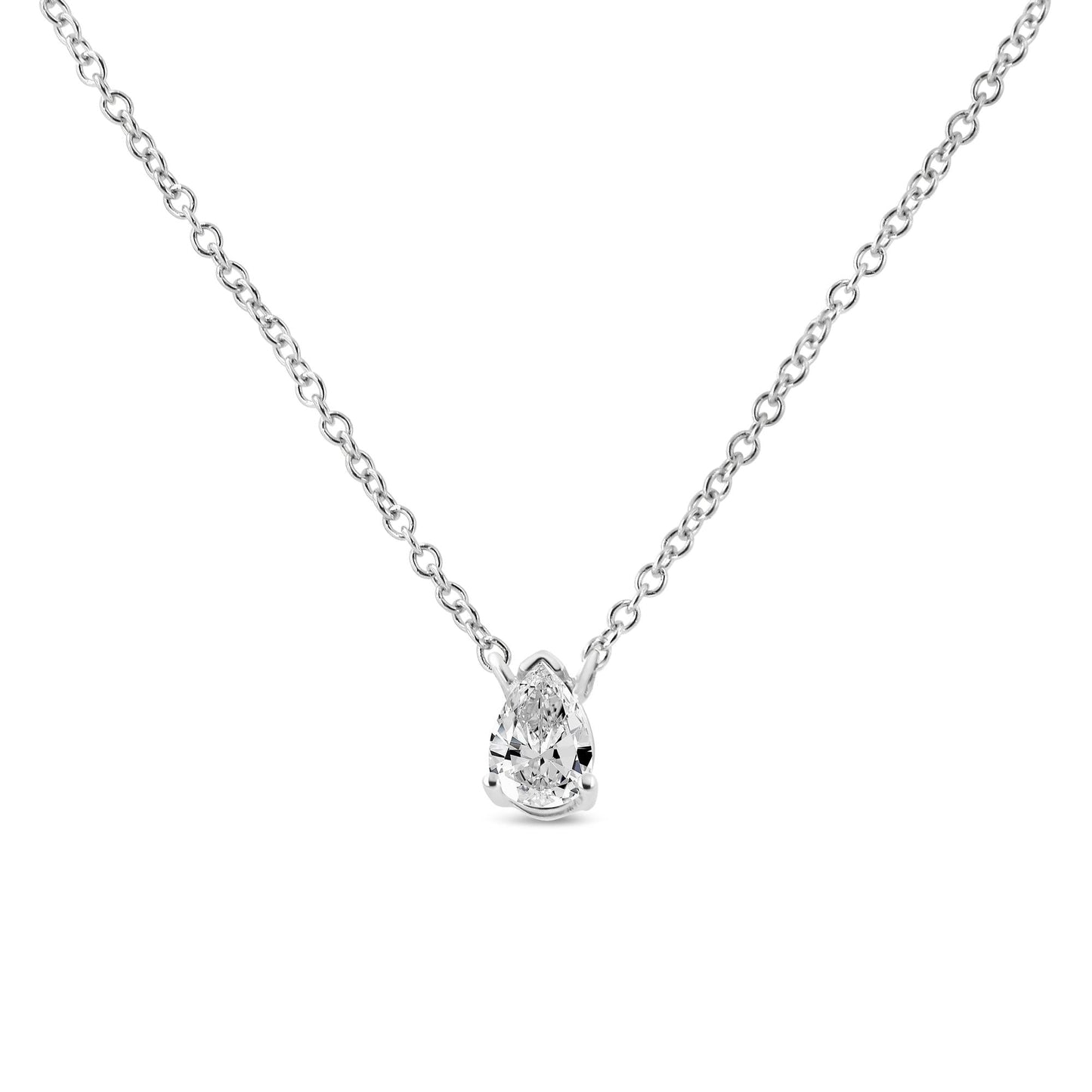 14K White Gold 1/5 Cttw Pear Shape Solitaire Diamond 18" Pendant Necklace (G-H Color, VS2-SI1 Clarity)