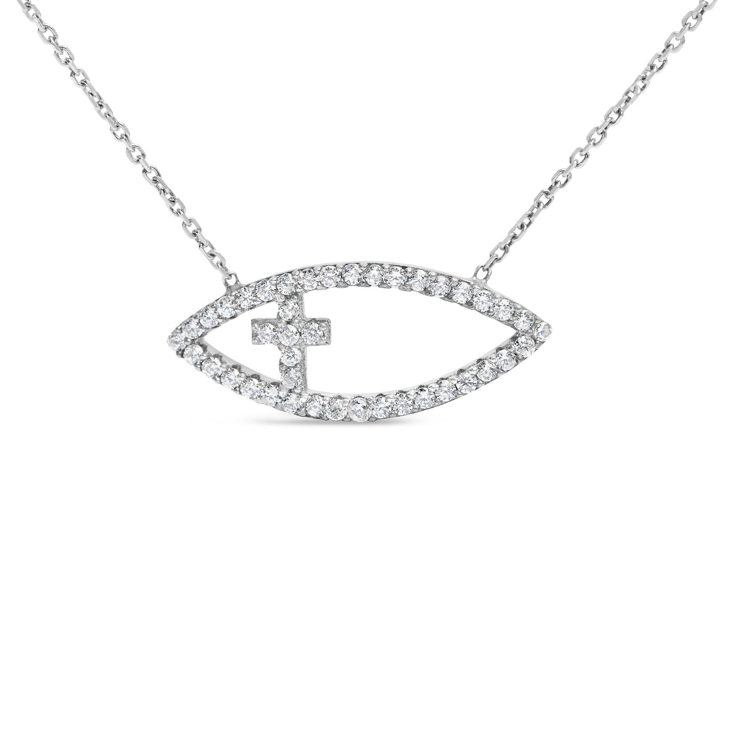 .925 Sterling Silver 1/2 Cttw Diamond Cross and Evil Eye 18" Inch Pendant Necklace (H-I Color, SI1-SI2 Clarity)