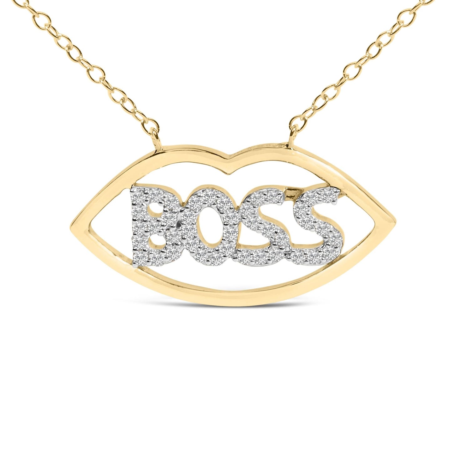 14K Yellow Gold Plated Silver 1/4 Cttw Diamond "Boss" Pendant Necklace - 18 Inch