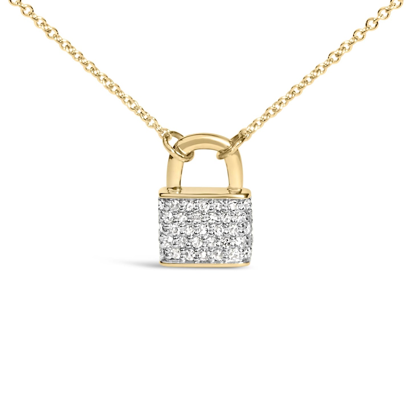 14K Yellow Gold 1/6 Cttw Diamond Lock Pendant 18" Necklace (I-J Color, I1-I2 Clarity)