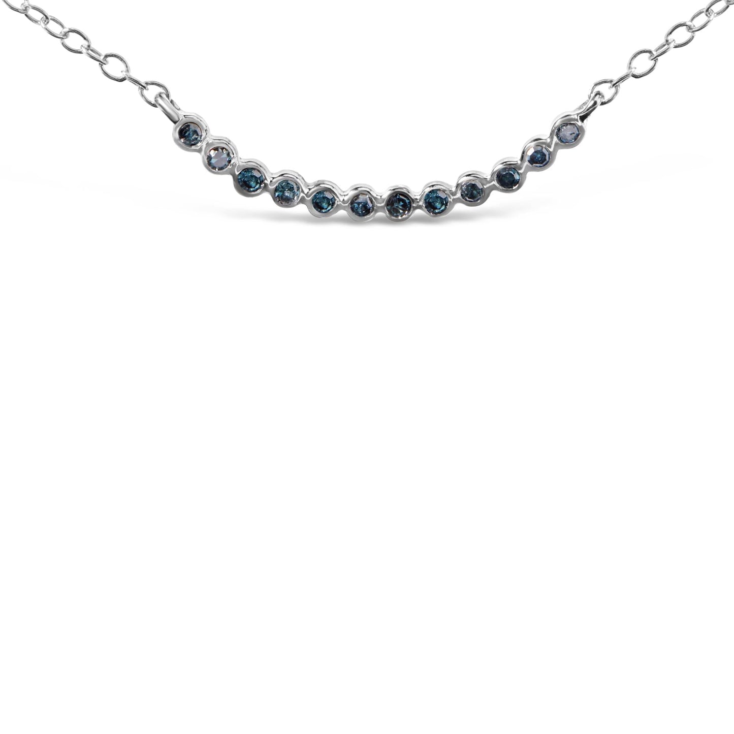 .925 Sterling Silver Blue Diamond Accent Curved Bar Necklace- 18"