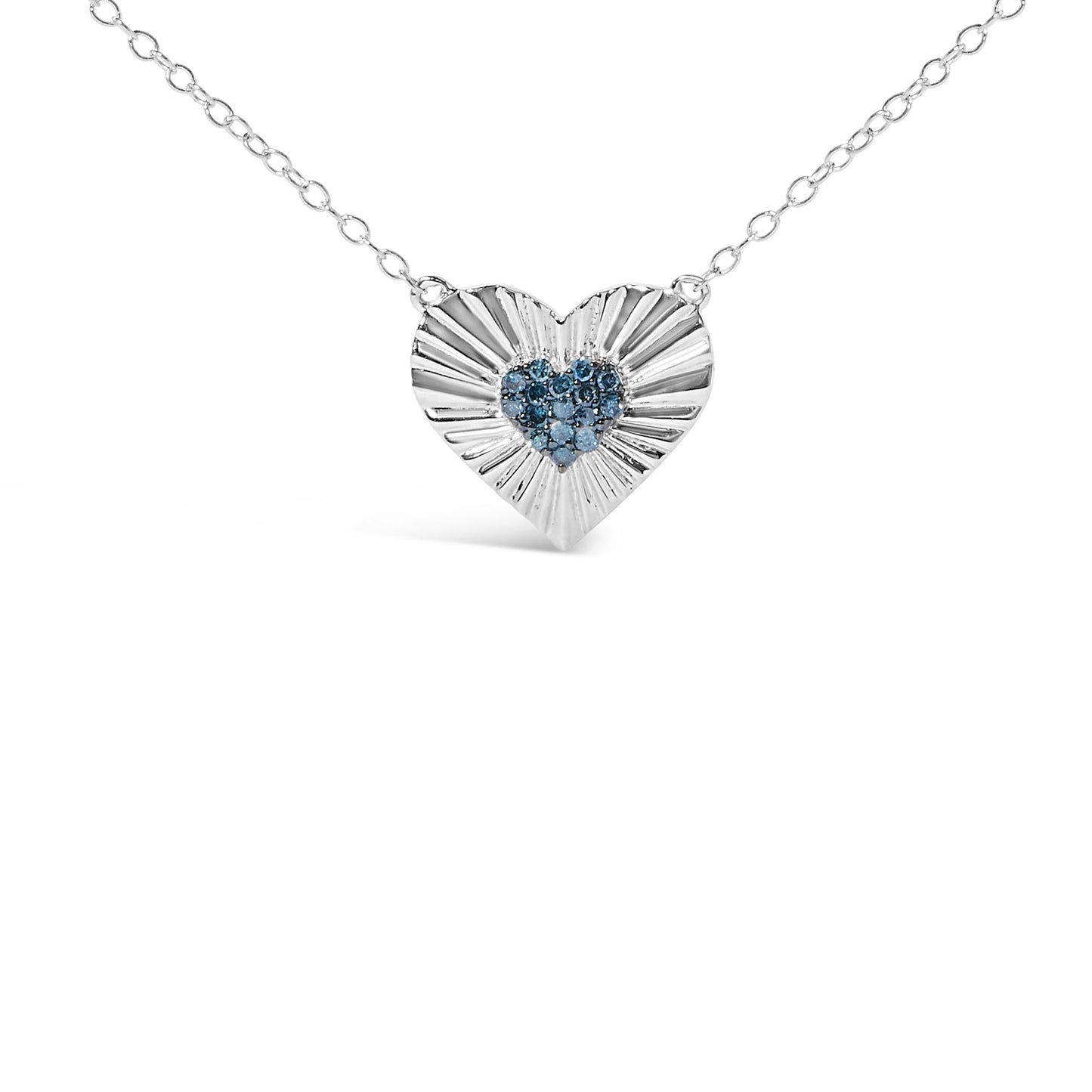 925 Sterling Silver 1/10 Cttw Treated Blue Diamond Cluster Heart 18" Pendant Necklace (Blue Color, I3 Clarity)