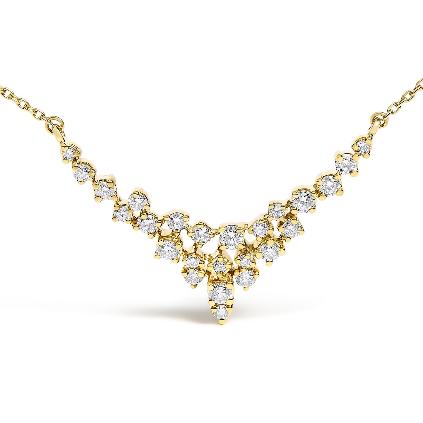 14K Yellow Gold 1/2 Cttw Diamond Scattered "V" Necklace (I-J Color, SI2-I1 Clarity) - 18" Inches