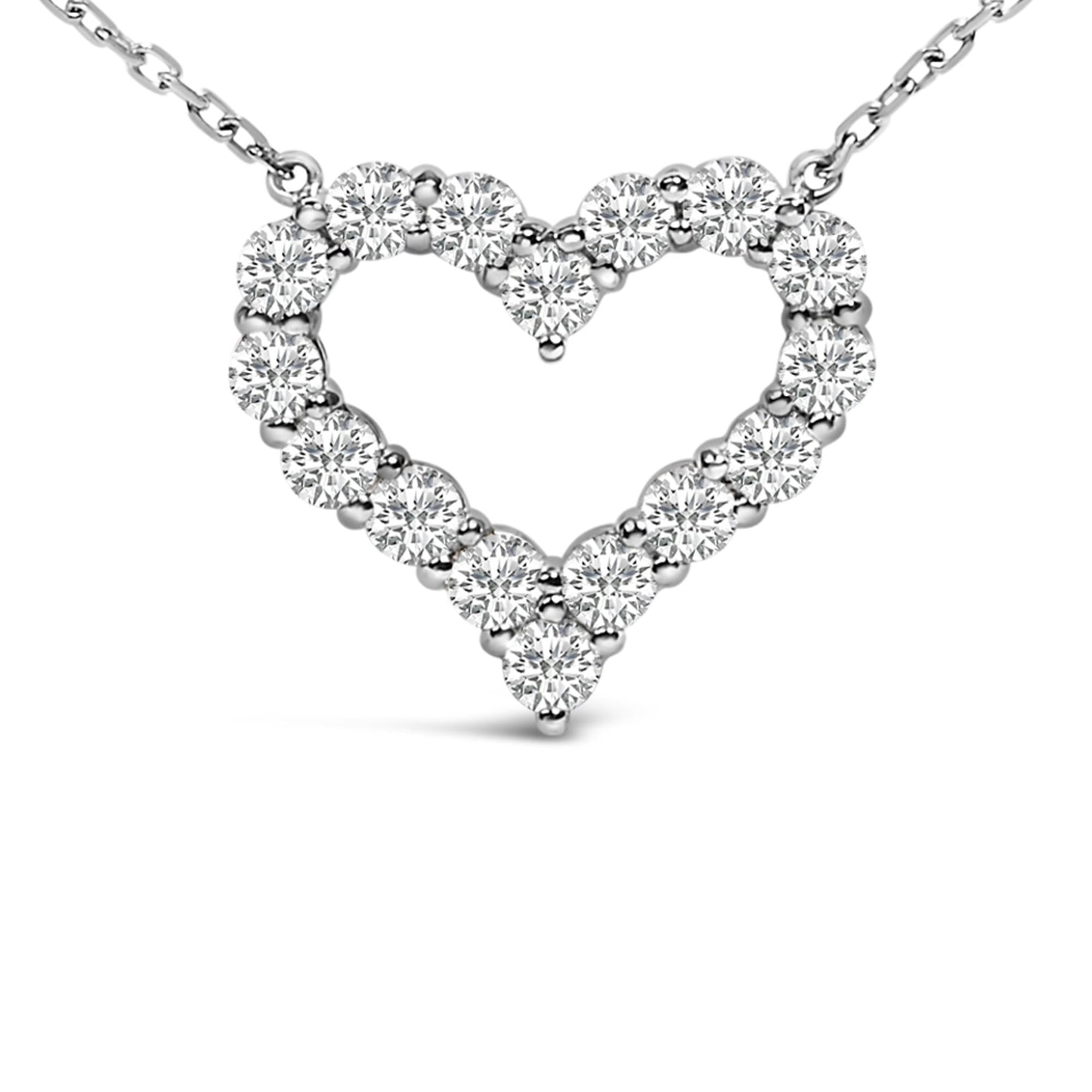 14K White Gold 1 1/2 Cttw Lab Grown Diamond Open Heart Pendant Necklace - 17" Inches