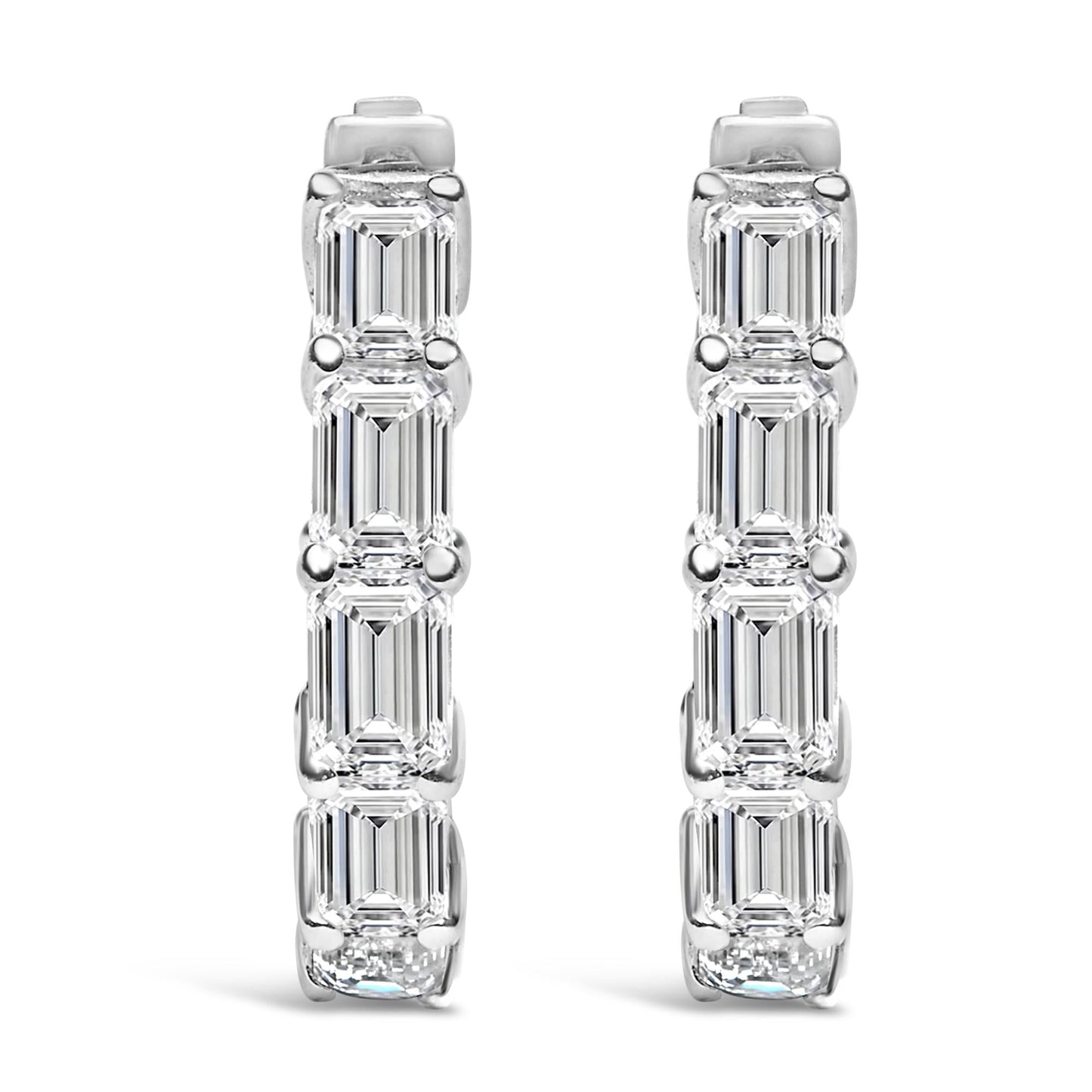 14K White Gold 5 1/10 Cttw Emerald Cut Lab Grown Diamond Inside Out Hoop Earrings