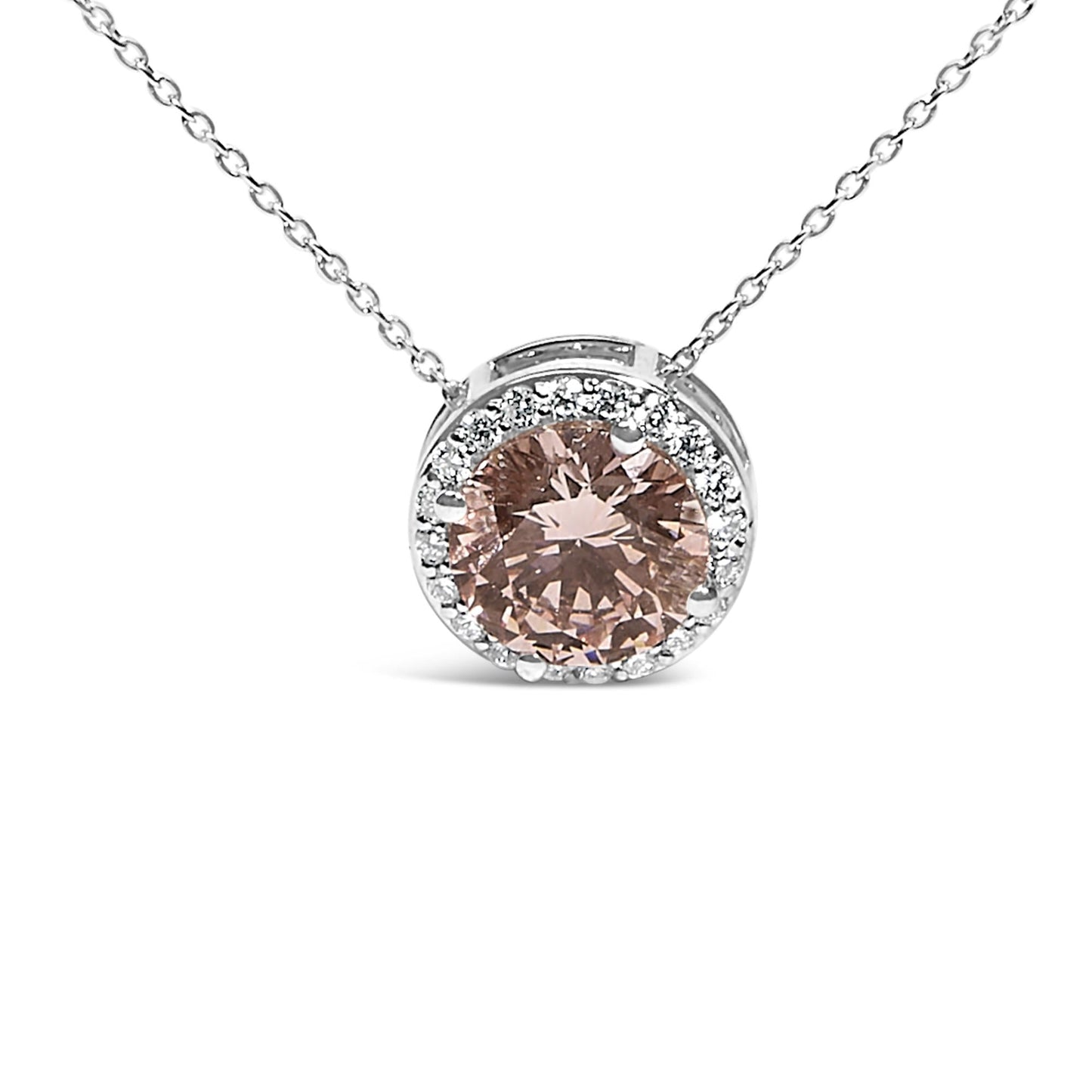 14K White Gold 2 3/8 Cttw Lab Grown Pink Diamond Solitaire with Halo Pendant Necklace - 17" Inches