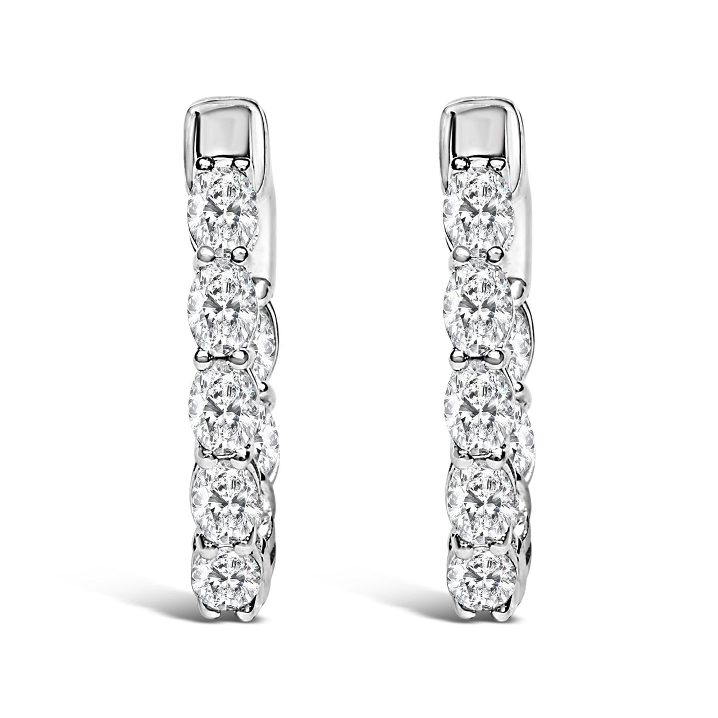 14K White Gold 2 3/4 Cttw Oval Cut Lab Grown Diamond Inside Out Hoop Earrings