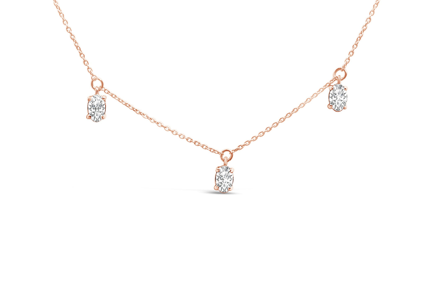 14K Rose Gold 1 3/8 Cttw Oval Lab Grown Diamond Dangle Station Necklace - 17" Inches