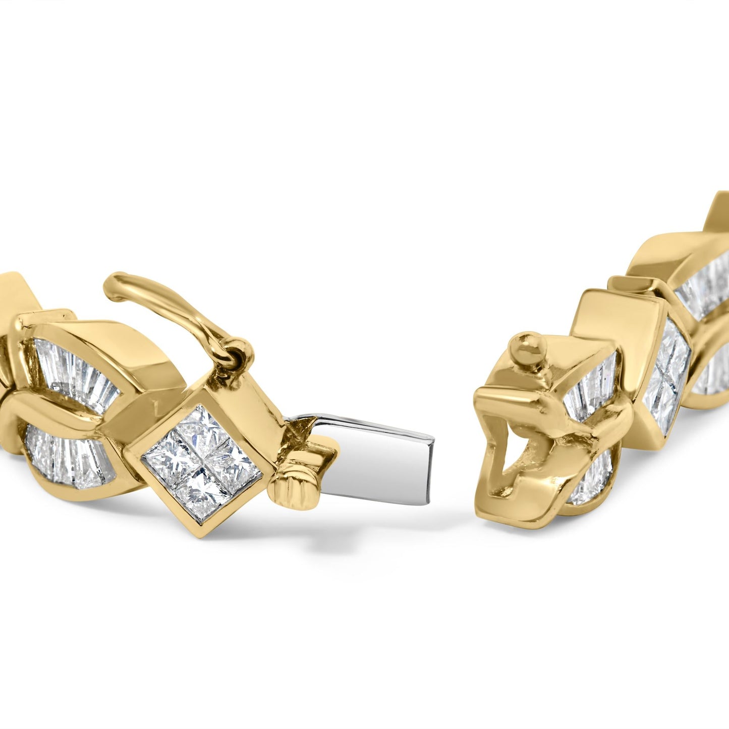 14K Yellow Gold 8 1/5 Cttw Baguette and Princess-Cut Diamond Geometric Twist Link Bracelet (G-H Color, VS1-VS2 Clarity) - Size 7"