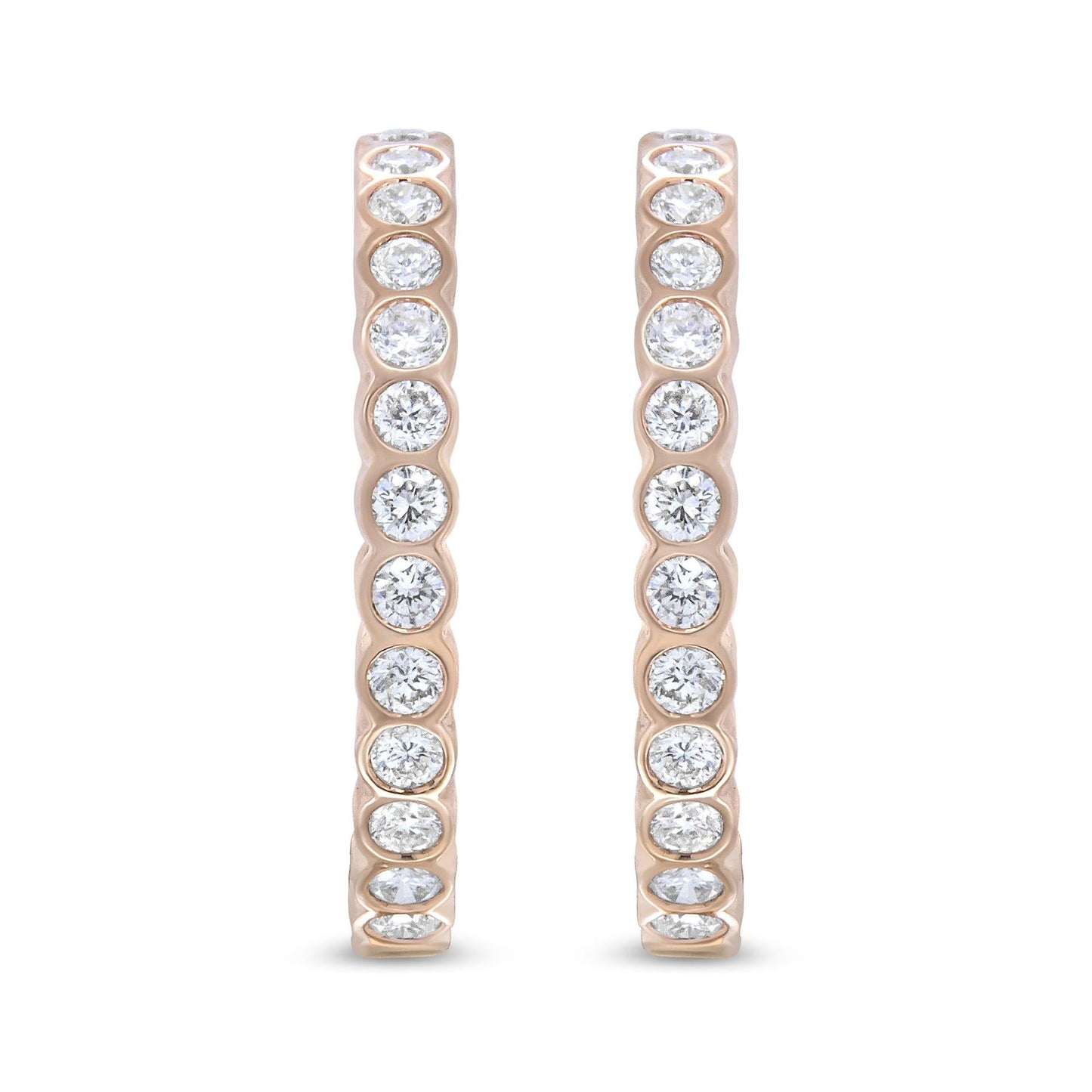 18K Rose Gold 1 Cttw Round Bezel-Set Diamond Hoop Earrings (F-G Color, VS1-VS2 Clarity)