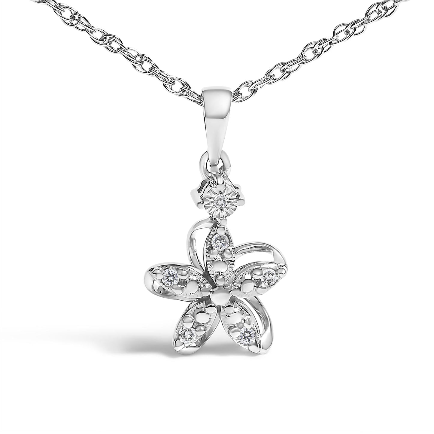 .925 Sterling Silver Diamond Accent Flower Pendant Necklace (J-K Color, I2-I3 Clarity) - 18" Inches