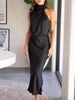 Asymmetrical Ruched Sleeveless Midi Dress