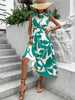 Cutout Printed Cap Sleeve Midi Dress