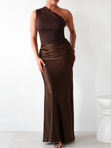 One Shoulder Ruched Bodycon Maxi Dress