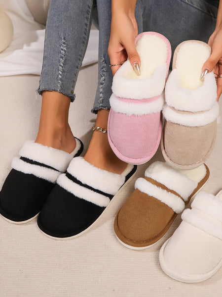 Faux Fur Round Toe Slippers for Women