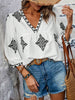 Printed V-Neck Three-Quarter Sleeve Blouse