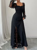 Sweetheart Neck Sheer Sleeve Maxi Dress