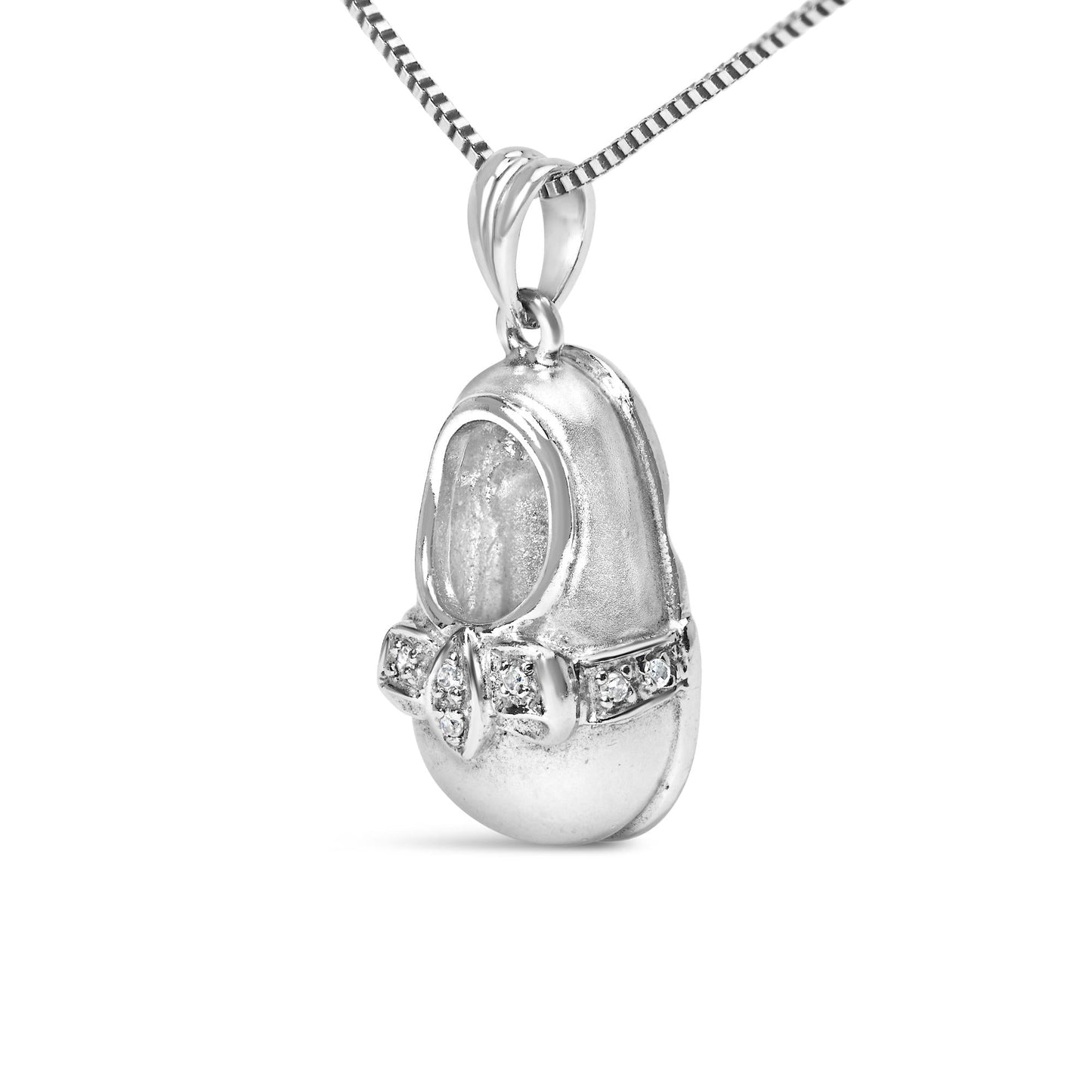 14K White Gold Diamond Accent Baby Shoe with Bow Pendant 18" Necklace (G-H Color, SI1-SI2 Clarity)