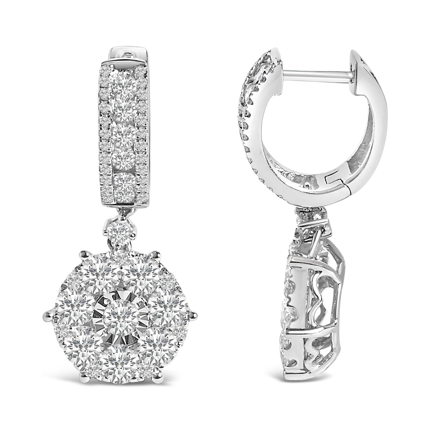 14K White Gold 2 1/3 Cttw Diamond Cluster Drop and Dangle Earrings (F-G Color, VS2-SI1 Clarity)