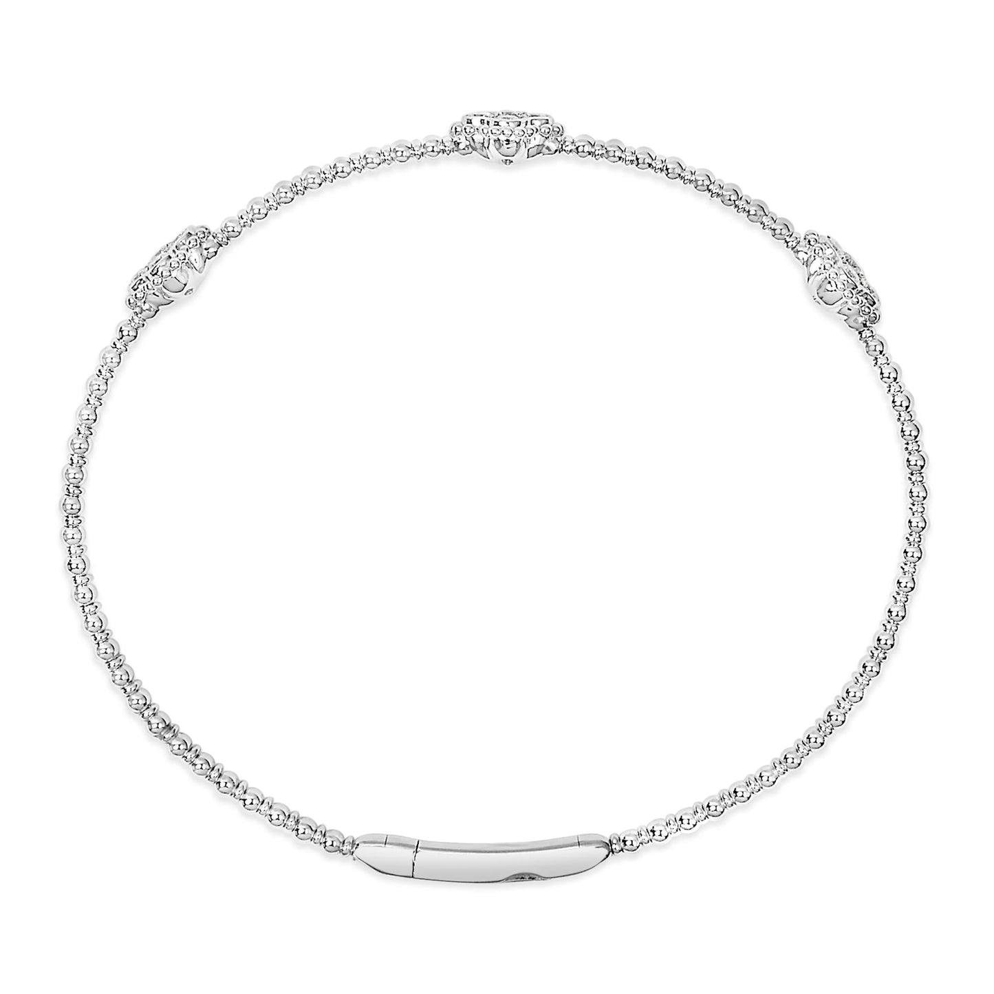 14K White Gold 1/2 Cttw Diamond Quatrefoil Clover Style Bangle Bracelet (G-H Color, SI1-SI2 Clarity) - 7.75 Inch