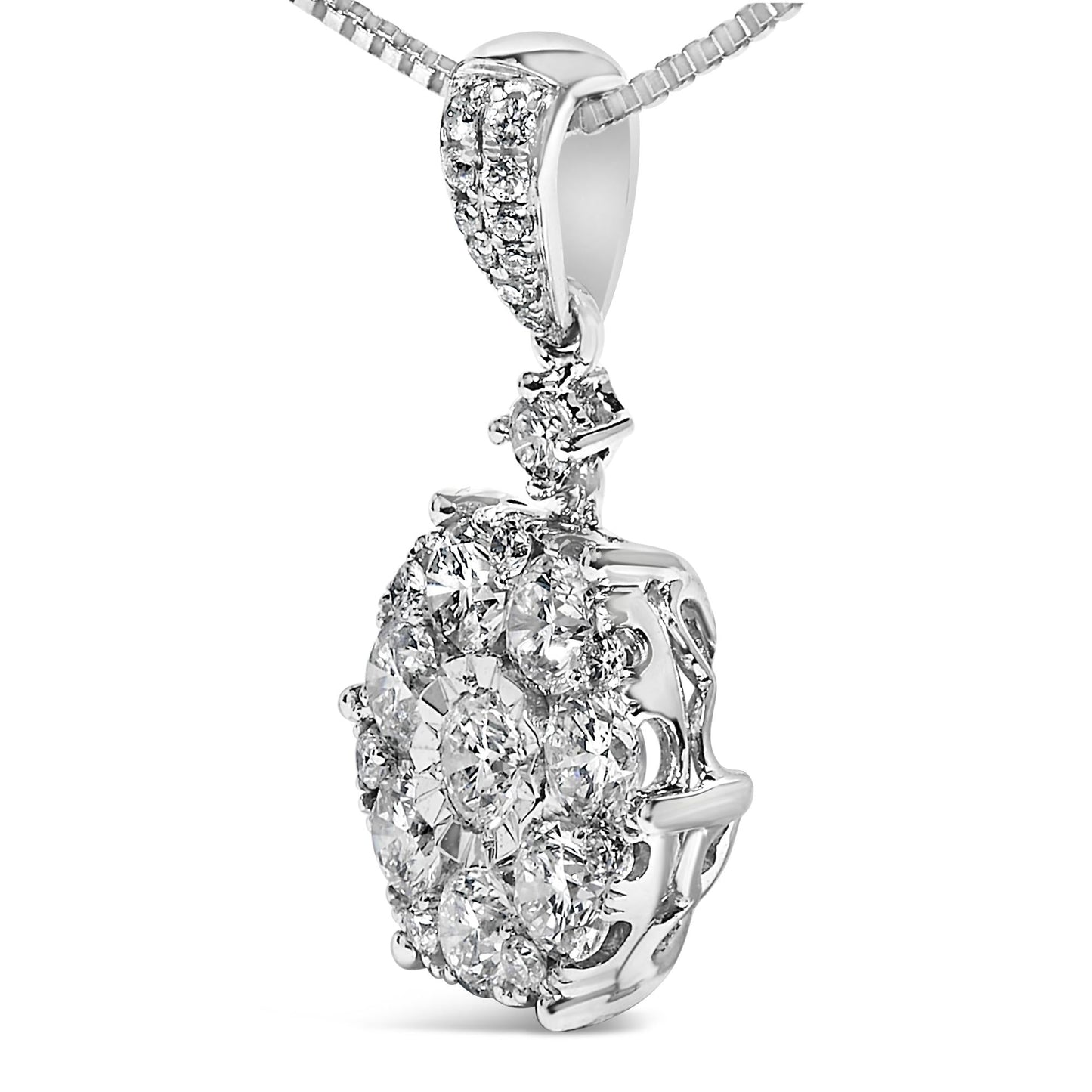 14K White Gold 1 1/5 Cttw Diamond Composite Cluster Pendant Necklace (F-G Color, VS2-SI1 Clarity) - 18" Inches