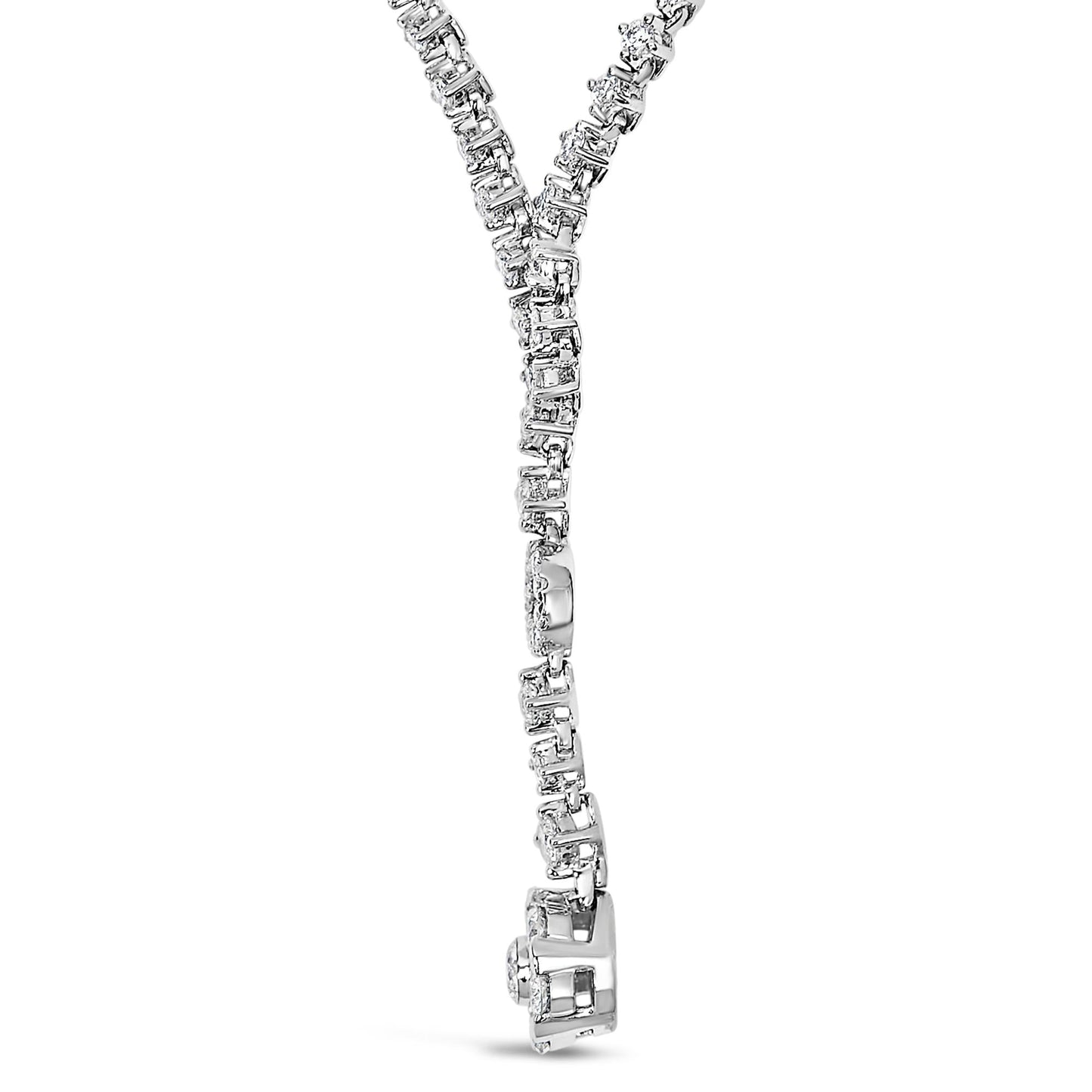 14K White Gold 6/7 Cttw Diamond Drop and V Necklace (H-I Color, SI1-SI2 Clarity) -18" Inches