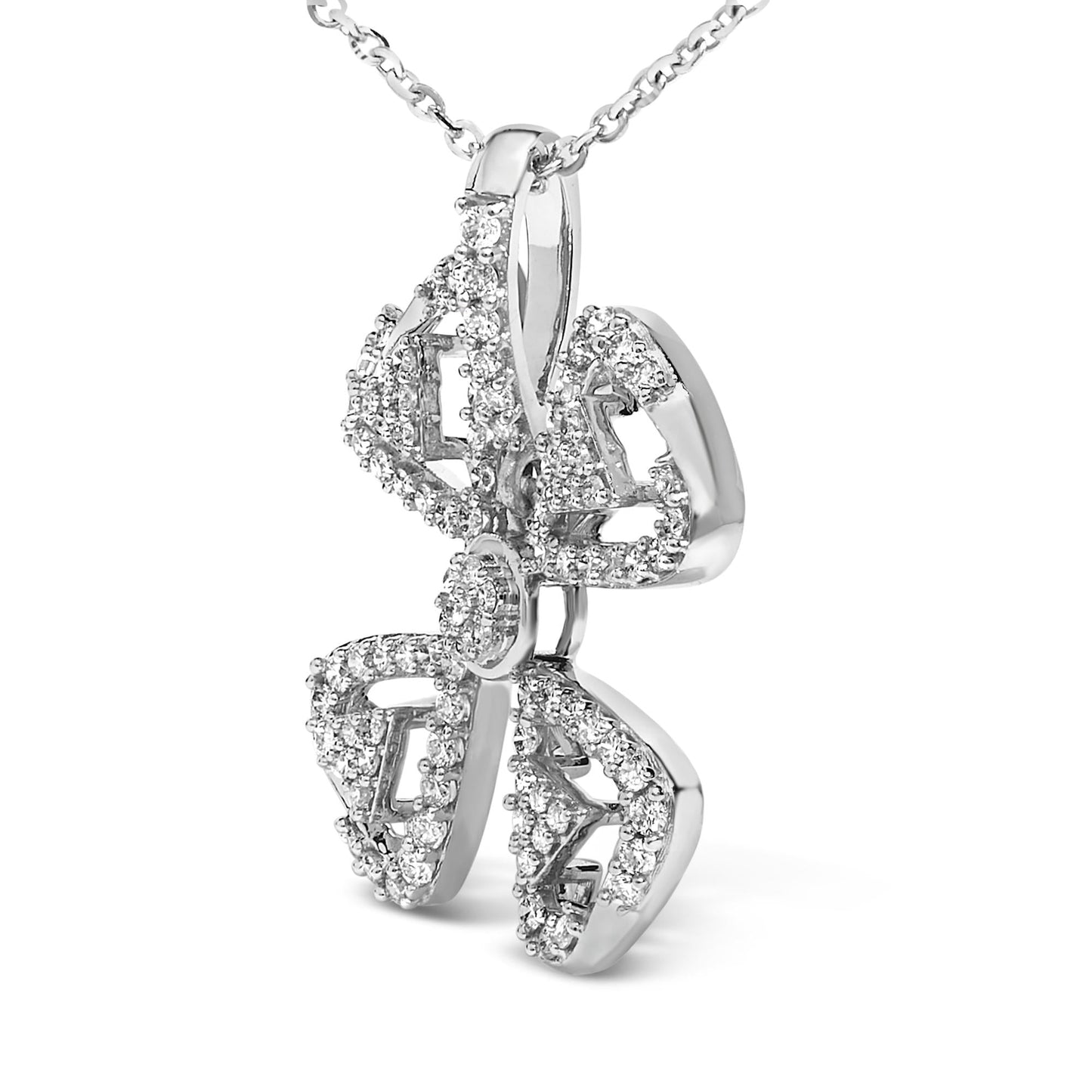 14K White Gold 5/8 Cttw Diamond 4 Leaf Floral Pendant Necklace (H-I Color, I1-I2 Clarity) - 18" Inches