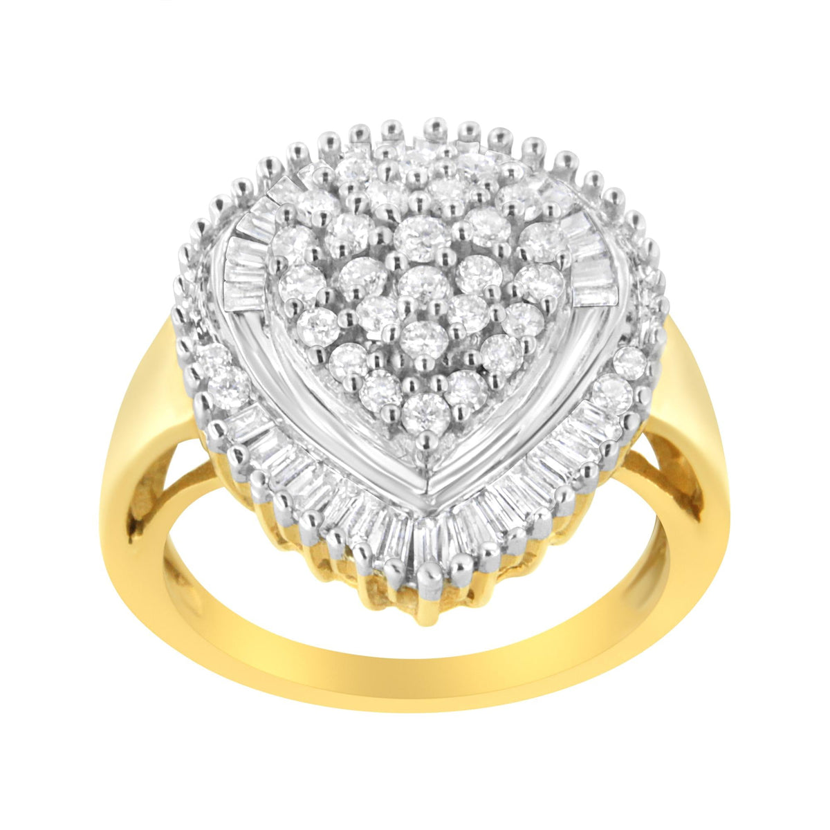 10K Yellow Gold 1.0 Cttw Round and Baguette Cut Diamond Oval Shaped Cluster Ring (I-J Color, I1-I2 Clarity) - JackiEaslick
