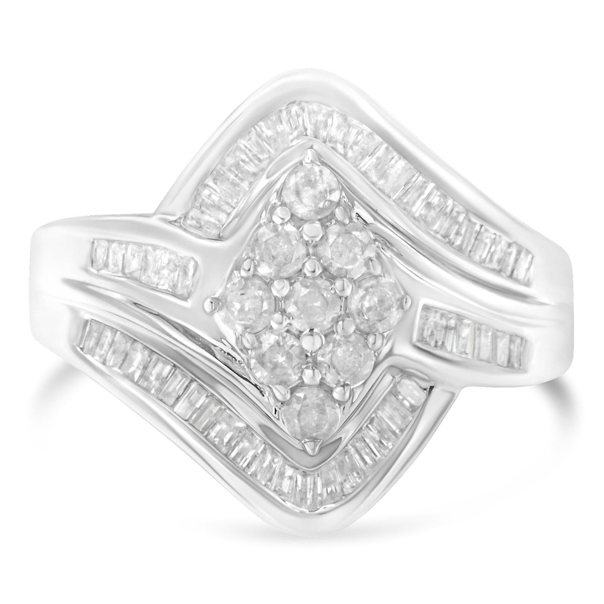 10K White Gold Diamond Bypass Cluster Ring (1 Cttw, I-J Color, I2-I3 Clarity) - JackiEaslick