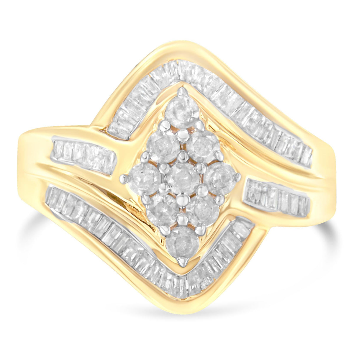10K Yellow Gold Diamond Bypass Cluster Ring (1 Cttw, I-J Color, I2-I3 Clarity) - JackiEaslick
