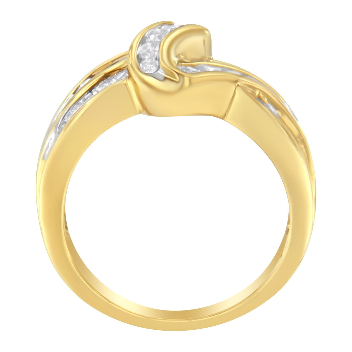 10K Yellow Gold 3/4 Cttw Channel Set Round and Baguette-cut Diamond Double Shank Bypass Ring (J-K Color, I1-I2 Clarity) - JackiEaslick