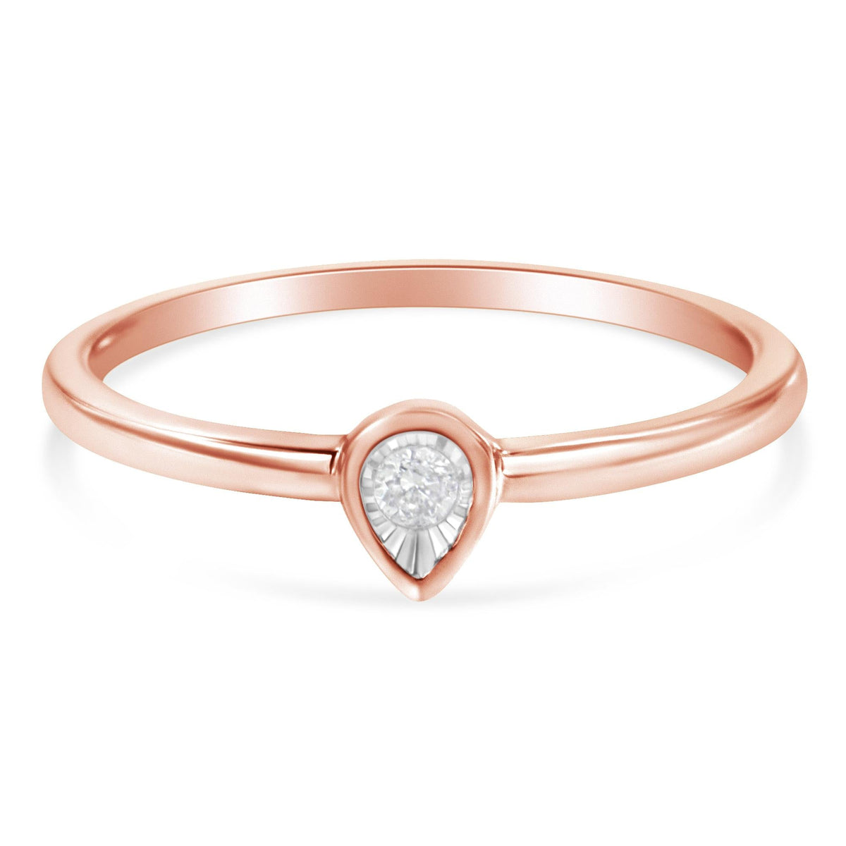 14K Rose Gold Plated .925 Sterling Silver 1/20 Carat Diamond Teardrop Pear-Shaped Miracle Set Petite Fashion Ring (J-K Color, I1-I2 Clarity) - JackiEaslick