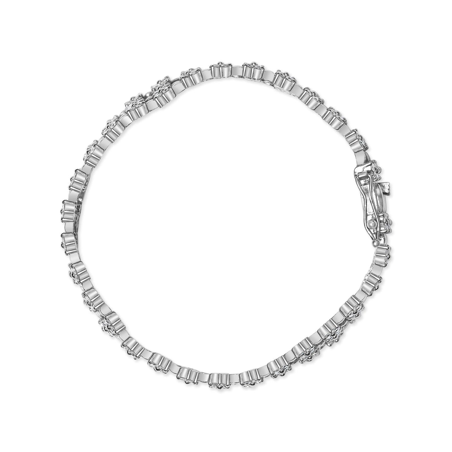 18K White Gold 7 1/2 Cttw Diamond 3 Row Floral Link Bracelet (G-H Color, VS1-VS2 Clarity) - 7 " Inches