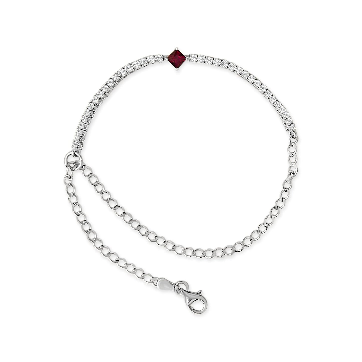 .925 Sterling Silver Created Ruby and Sapphire Adjustable Tennis Chain Bracelet