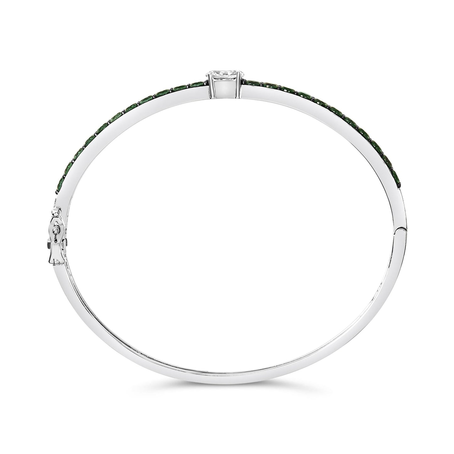 .925 Sterling Silver Created Sapphire and Emerald Semi Eternity Bangle Bracelet - 7" Inches