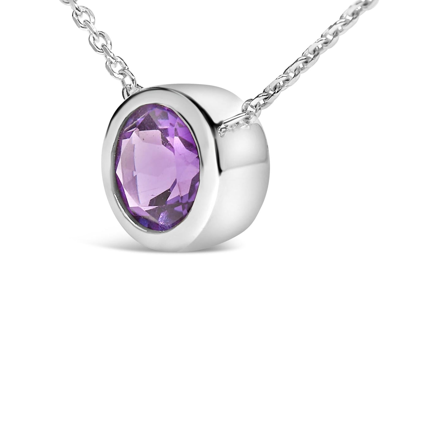 .925 Sterling Silver 7MM Bezel Set Created Gemstone Pendant Necklace - 18" Inches