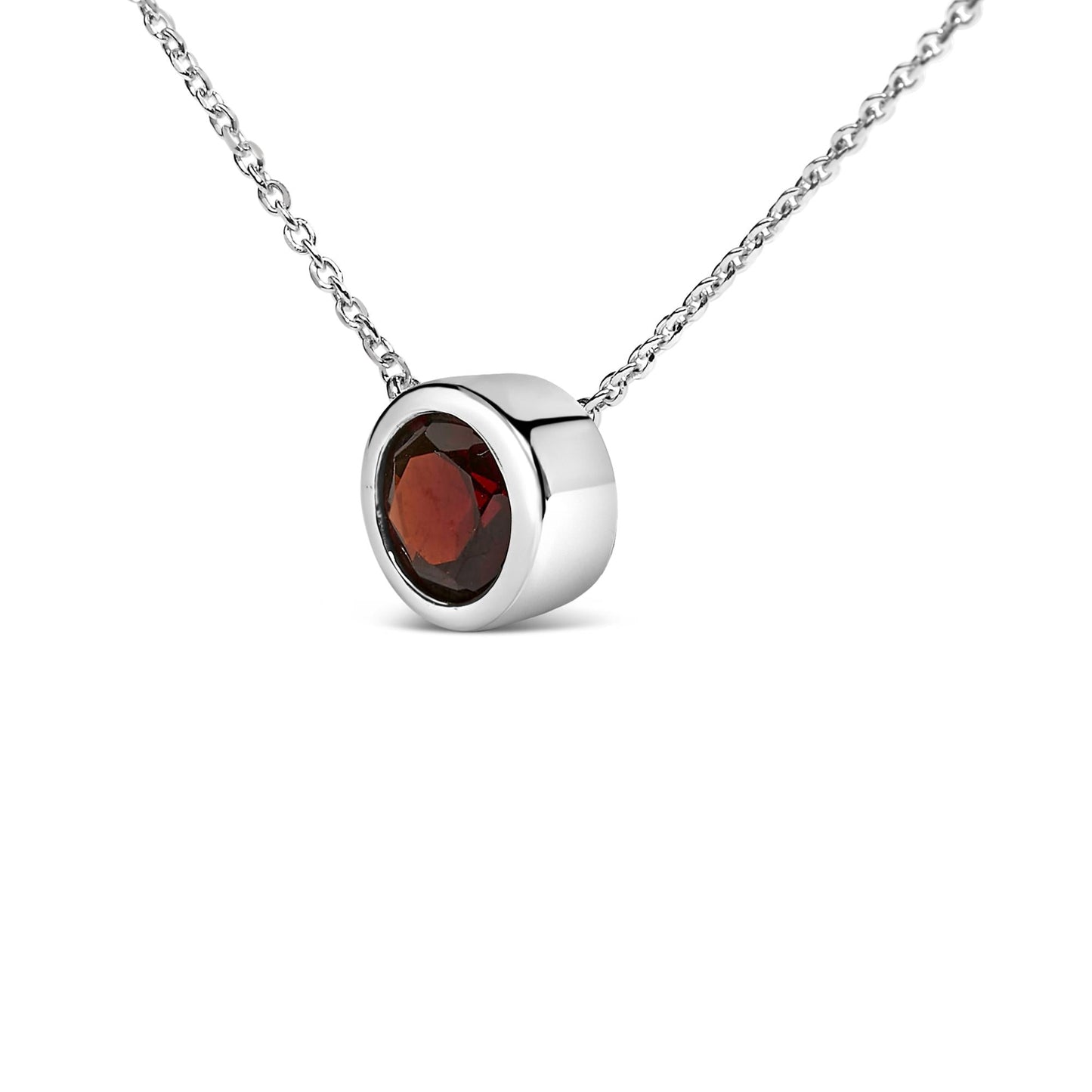 .925 Sterling Silver 7MM Bezel Set Created Gemstone Pendant Necklace - 18" Inches