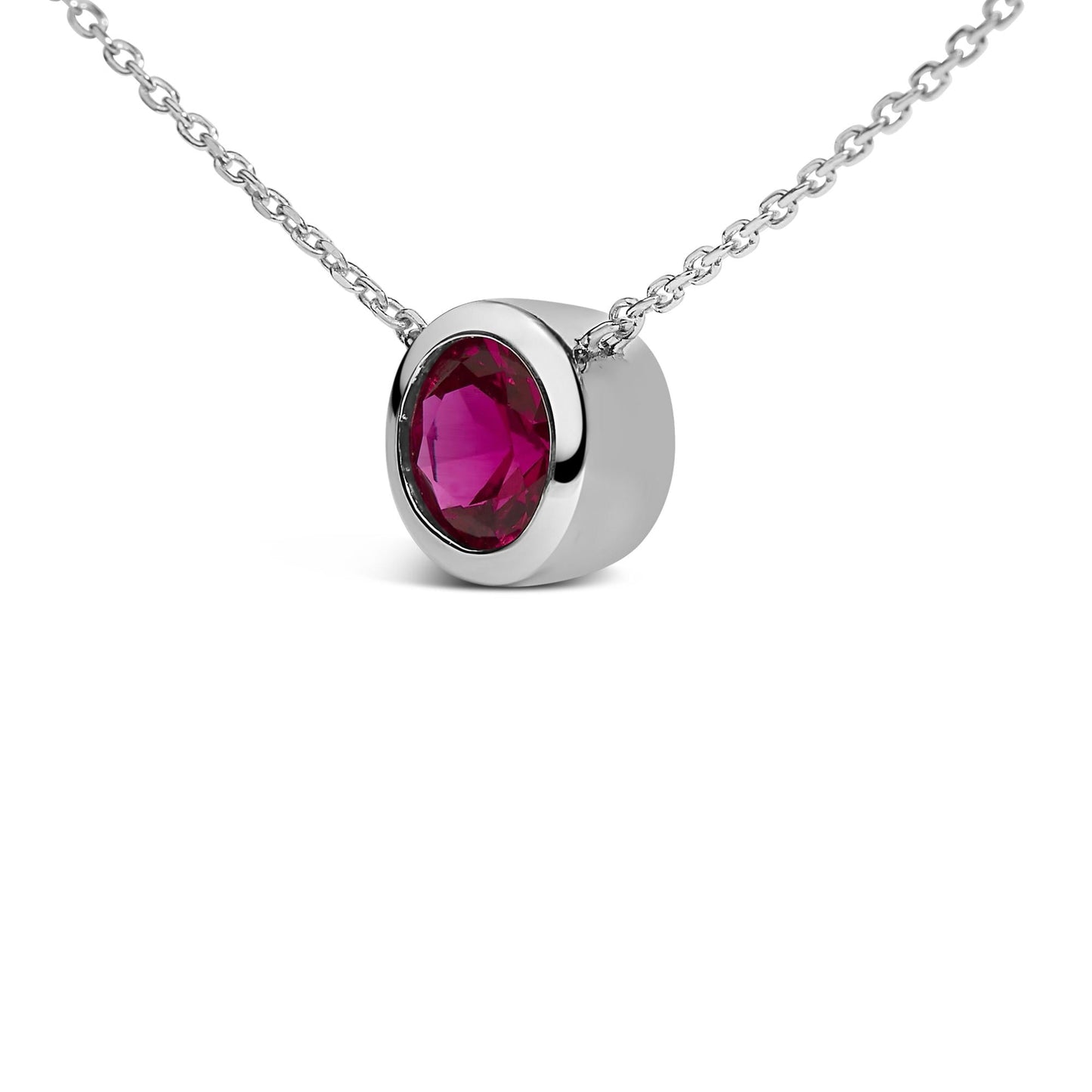 .925 Sterling Silver 7MM Bezel Set Created Gemstone Pendant Necklace - 18" Inches