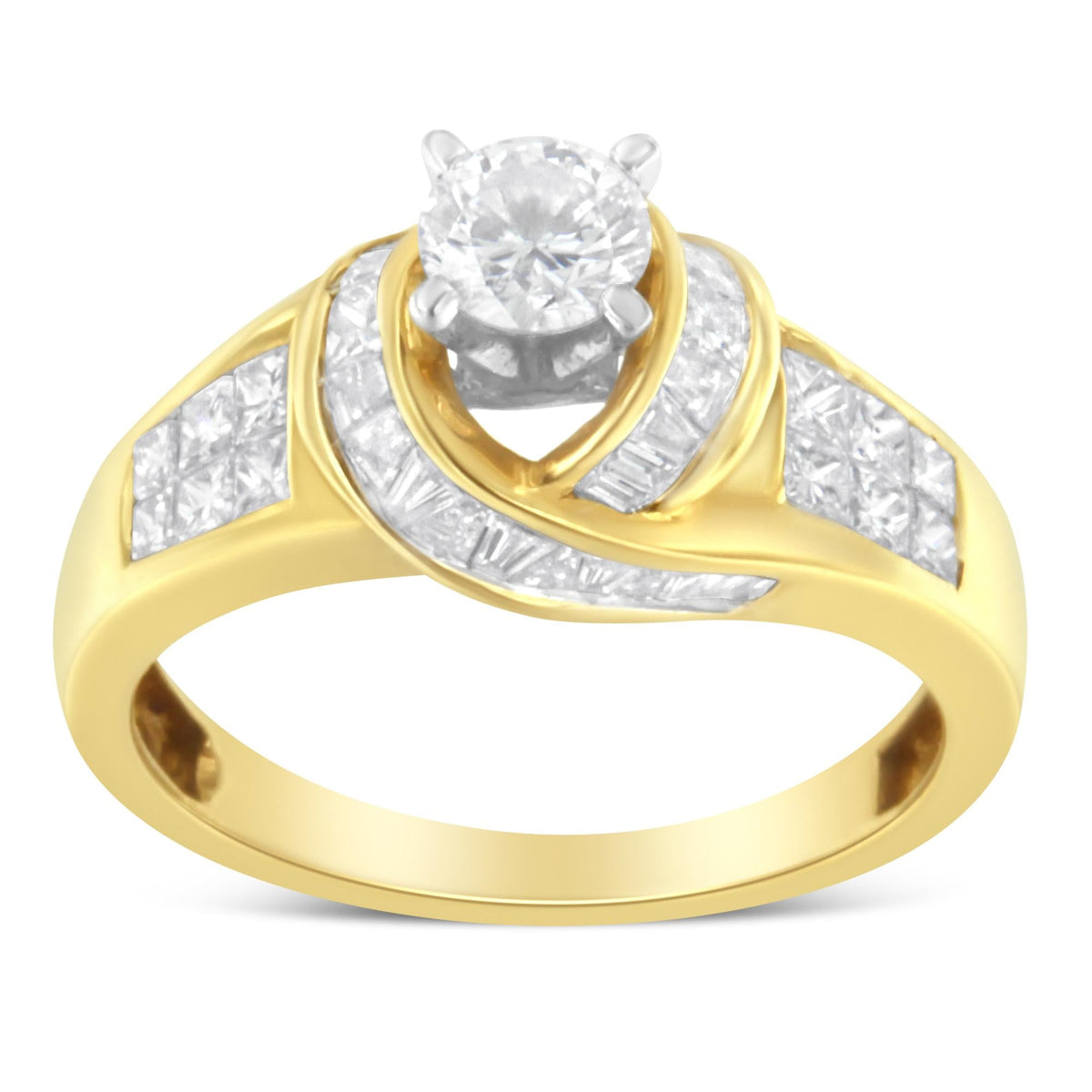 14K Two-Toned Gold Round, Baguette and Princess Cut Diamond Ring (1 1/8 Cttw, H-I Color, SI2-I1 Clarity) - JackiEaslick